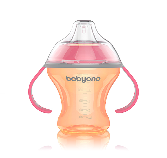 BabyOno Neprolijevajuća čaša Natural, narančasto-roza