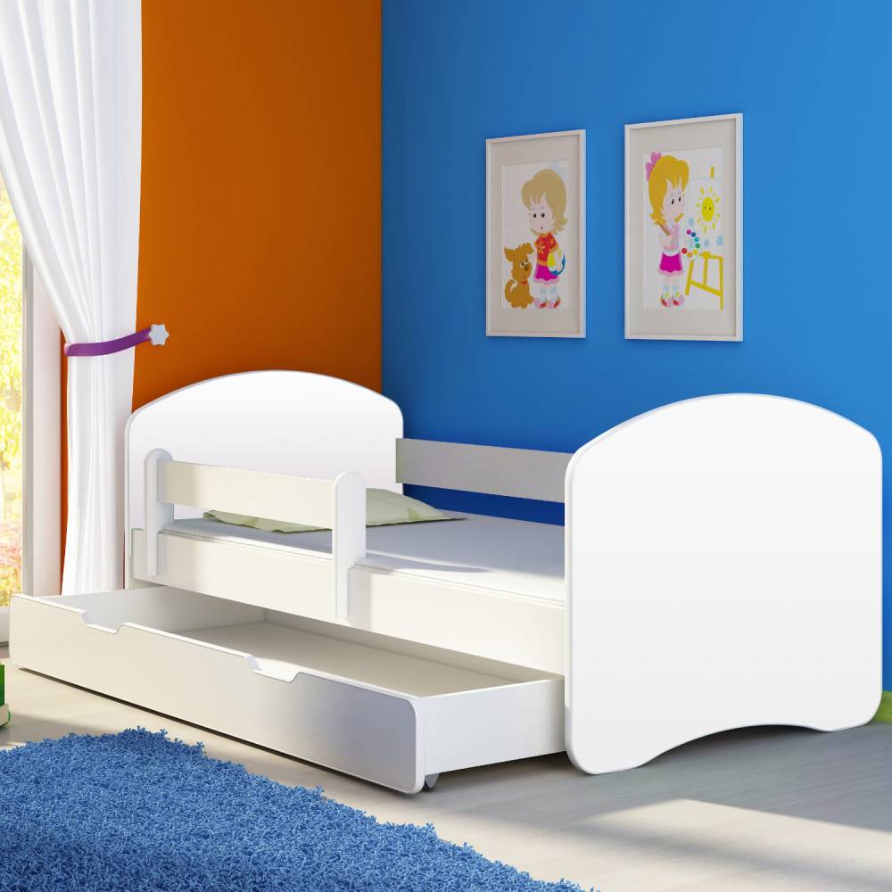 Dječji krevet ACMA II bez motiva, bočna bijela + ladica 140x70 cm