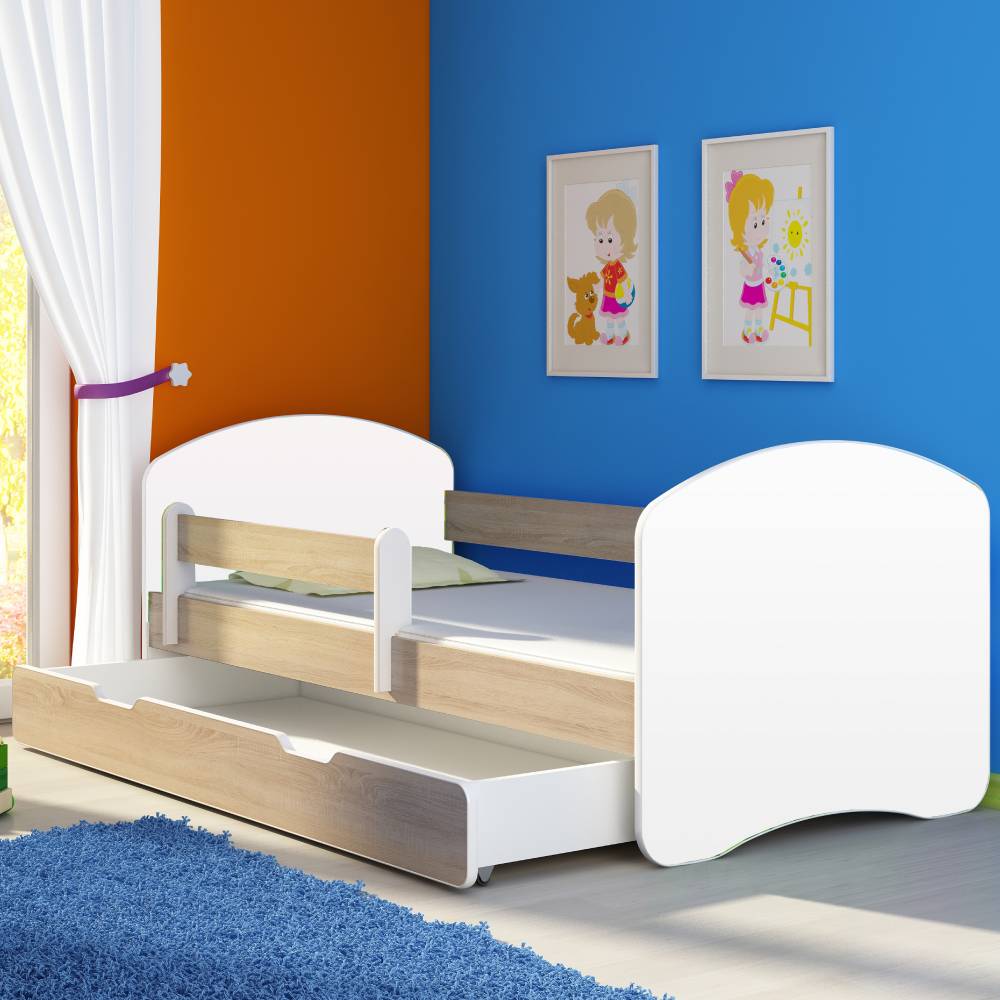 Dječji krevet ACMA II bez motiva, bočna sonoma + ladica 140x70 cm